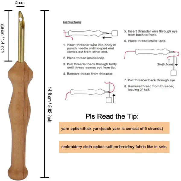 Embroidery Kits: Wooden Punch Needle Set with Hoop - Image 2