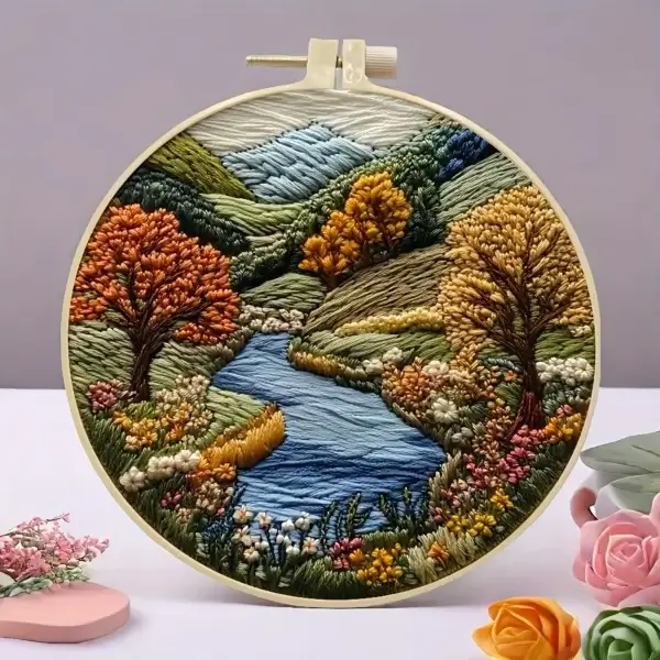 Embroidery Kits Mountain Moon Landscape Fabric Gift Included - Image 3