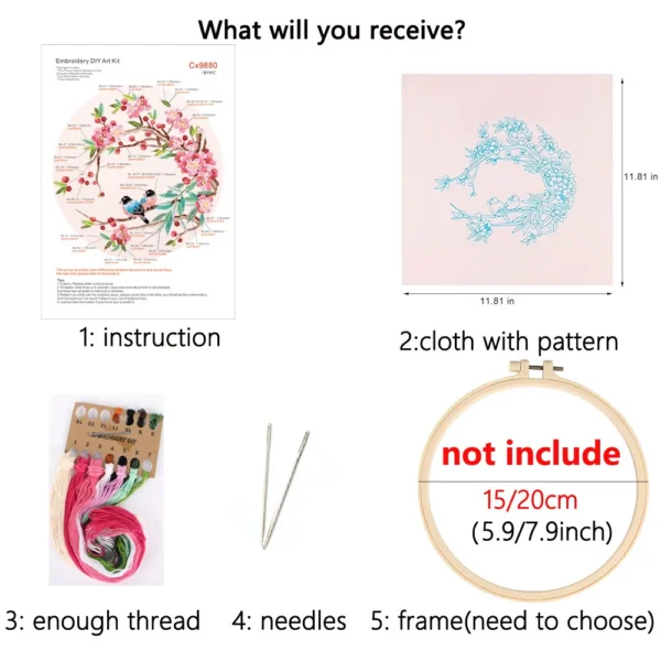 Embroidery Kits with Bird Blossom Flower Pattern - Image 2