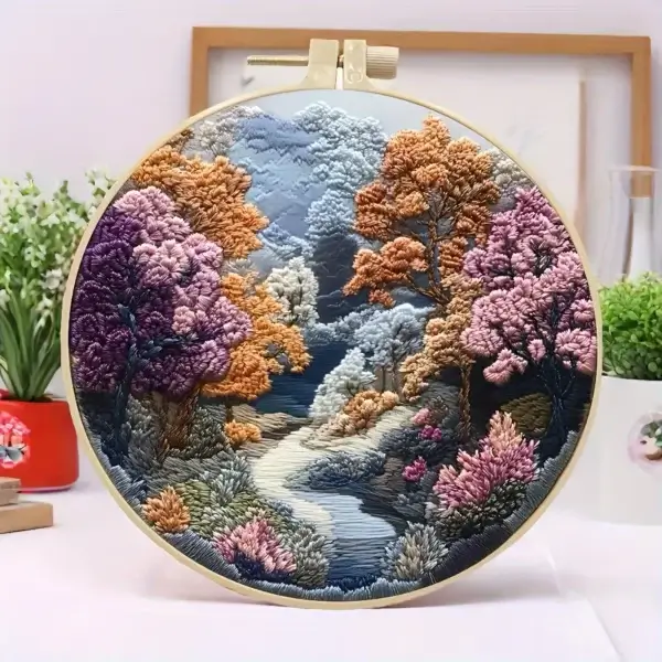 Embroidery Kits Mountain Moon Landscape Fabric Gift Included - Image 2