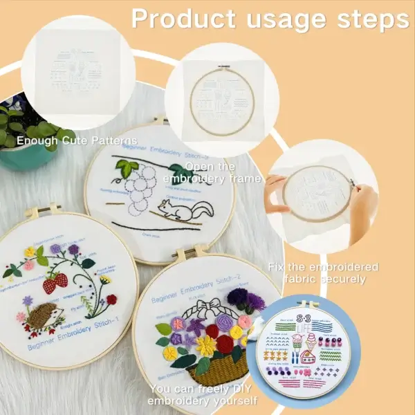 Embroidery Kits Starter Set Colorful Patterns Stitch Practice Kit - Image 3