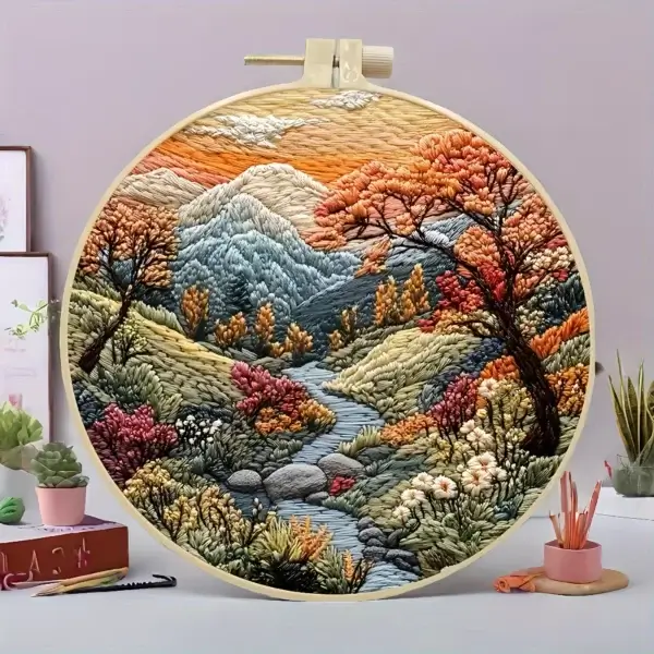 Embroidery Kits Mountain Moon Landscape Fabric Gift Included - Image 5