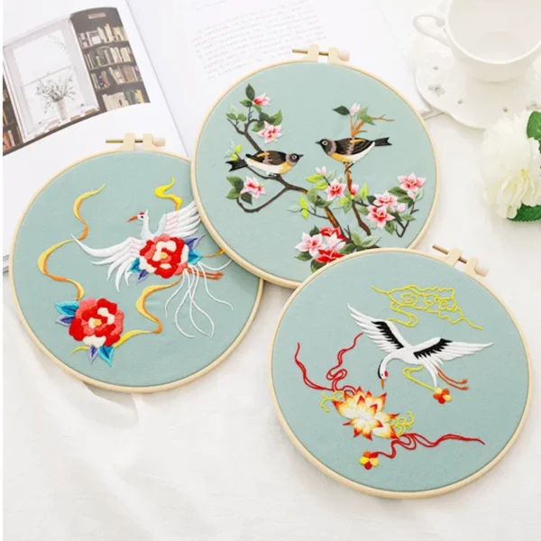 Embroidery Kits with Bird Blossom Flower Pattern