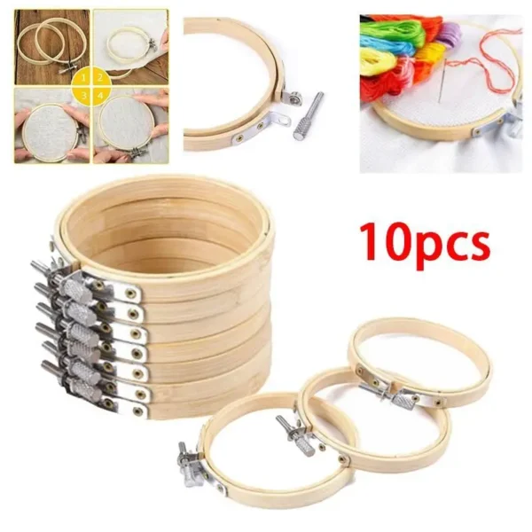 Embroidery Kits: 10pcs DIY Bamboo Hoop Set