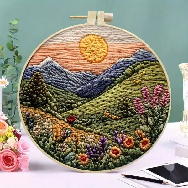 Embroidery Kits Mountain Moon Landscape Fabric Gift Included - Image 6