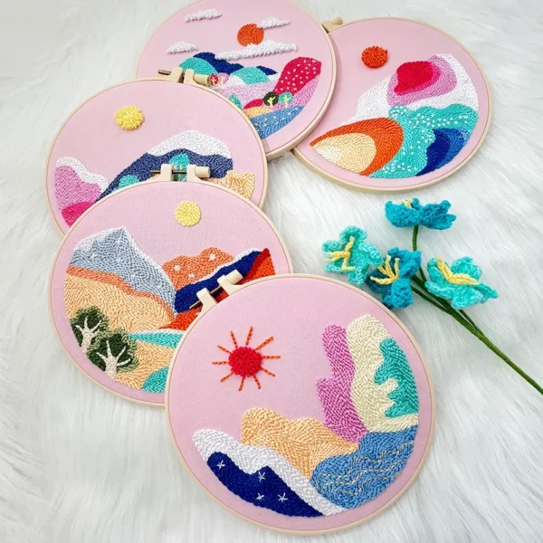 Embroidery Kits: Punch Needle Set with Hoop