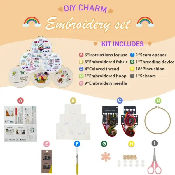Embroidery Kits Starter Set Colorful Patterns Stitch Practice Kit - Image 2