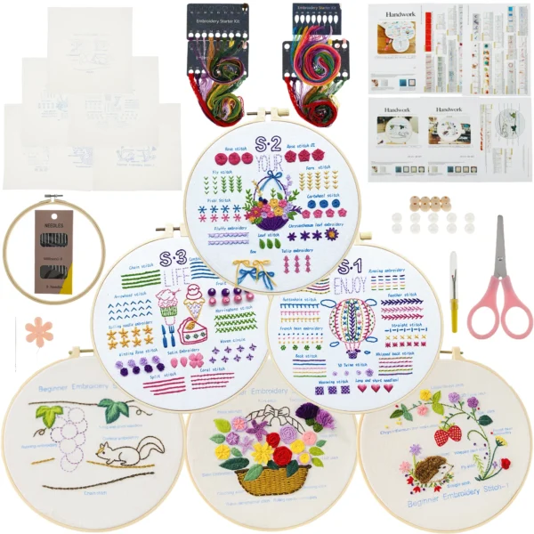 Embroidery Kits Starter Set Colorful Patterns Stitch Practice Kit