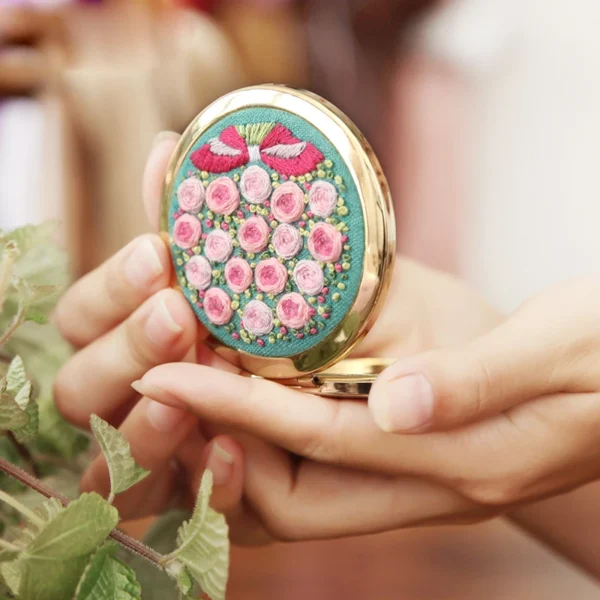 Embroidery Kits - Floral Mirror with 9.5cm Hoop - Image 2