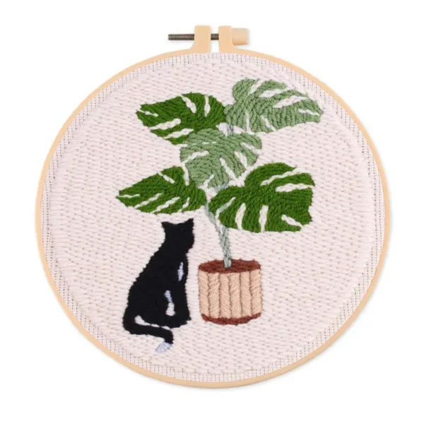 Embroidery Kits: Green Tree Cat Punch Needle - Image 5